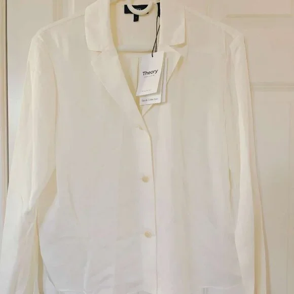 NWT Theory Silk Notched Lapel Collar Blouse Shirt - Picture 6 of 8